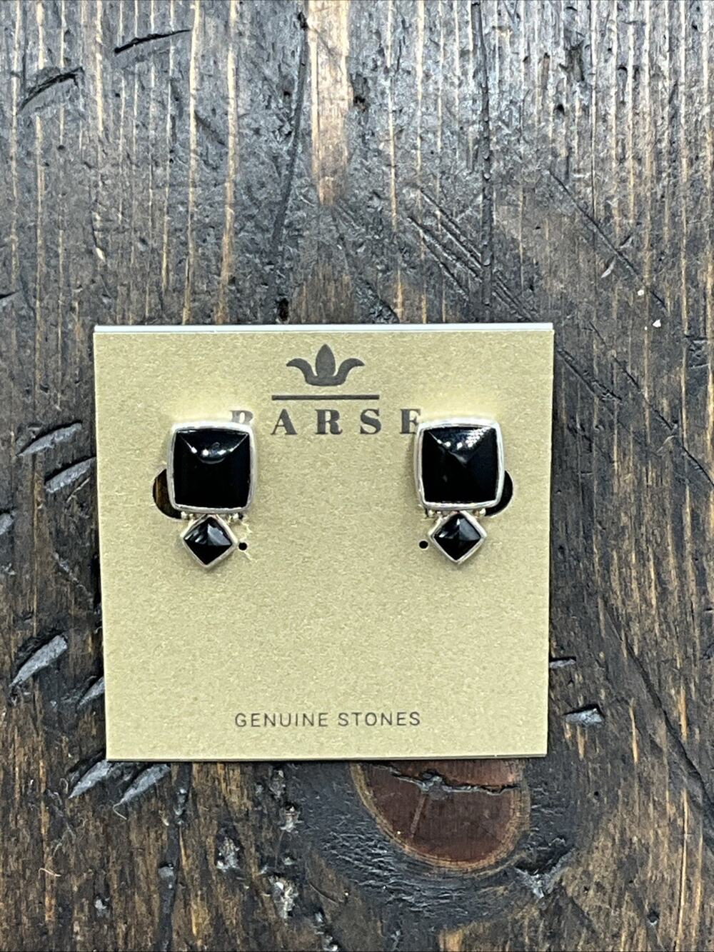 Barse Black Onyx Clip Earrings- Sterling Silver- NWT